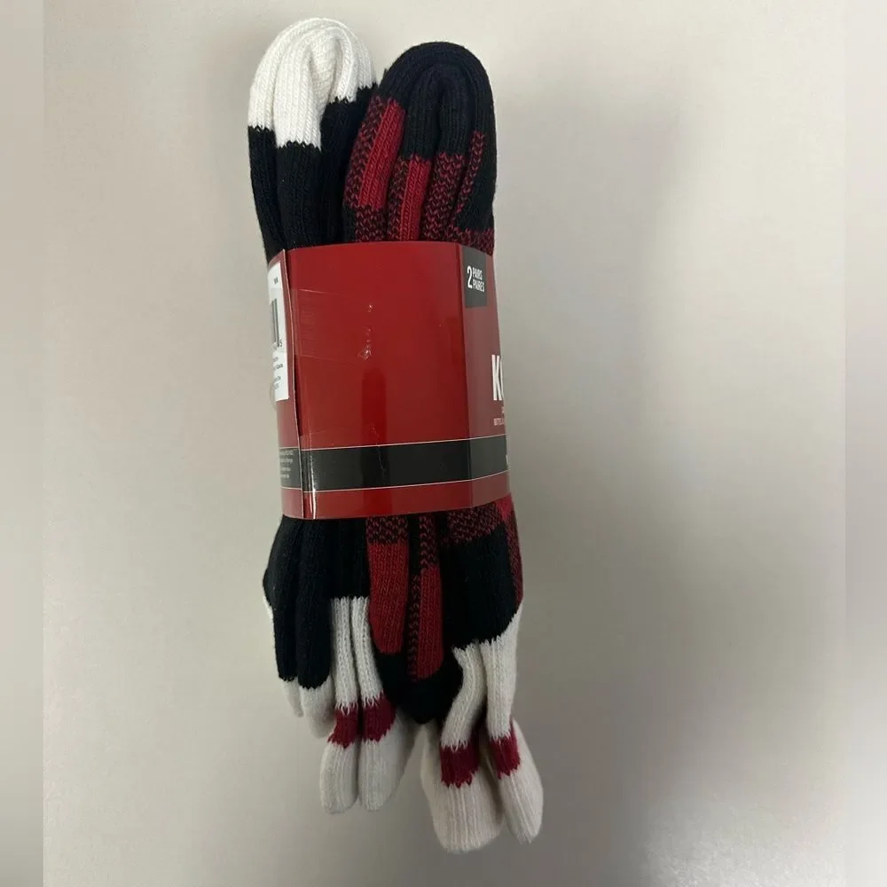 KODIAK Thermal Black White Red M US W 4-10 Buffalo Plaid Wool Boot Socks 2 Pack